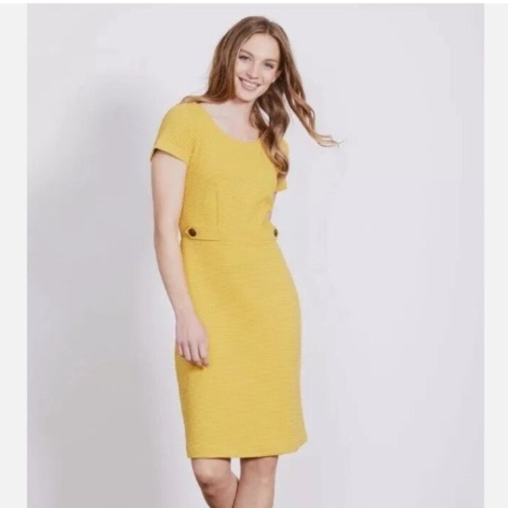 Boden Cordelia Ottoman Ribbed Knit Sheath Dress 8R/12R Mustard Yellow Cotton UK